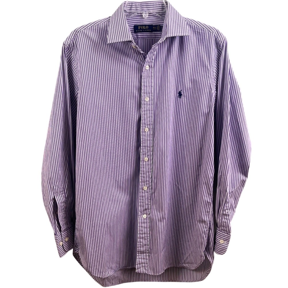 Polo Ralph Lauren Purple Striped Long Sleeve Preppy Shirt Blue Pony 15 1/2 32/33